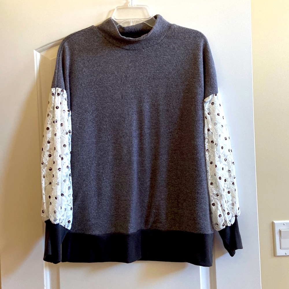 Charcoal grey mock neck sweater top